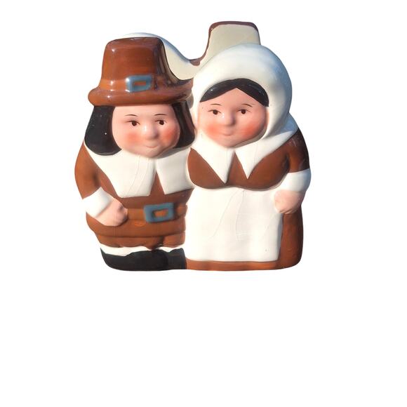 Vtg Publix Pilgrim Couple Napkin Holder 5x4 Inches Tall Table Decor Boxed - Picture 2 of 6